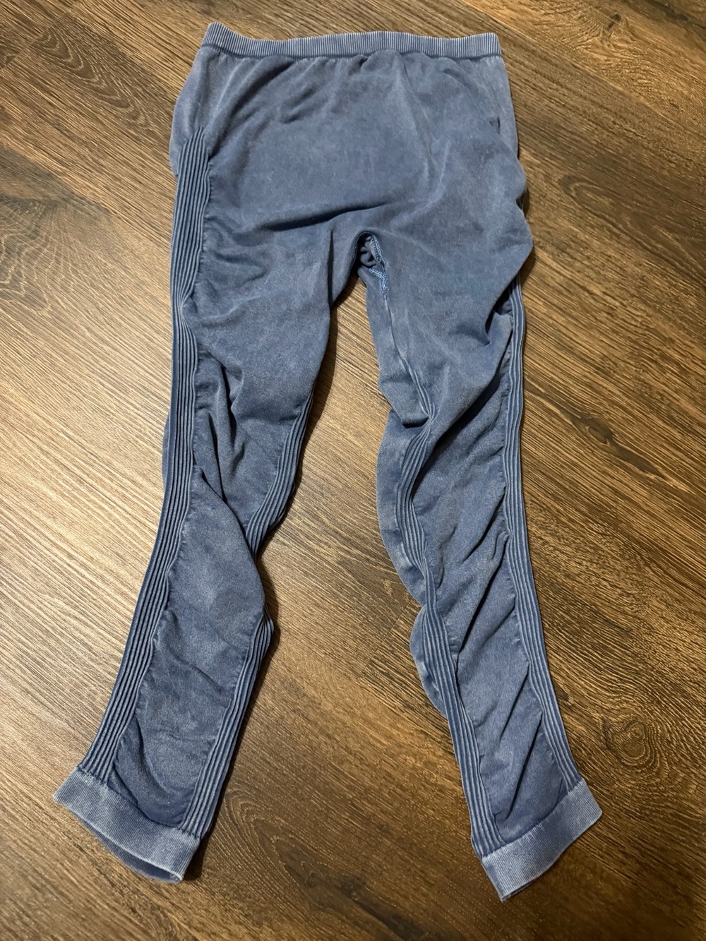 FP Movement by Free People Slate Blue Ribbed & Rouged Sides Leggings 7/8 Length